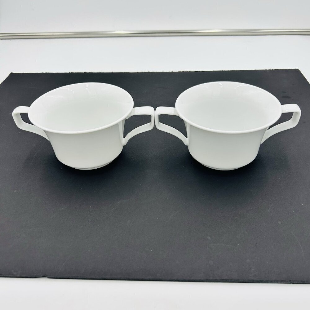 Rene Ozorio Infini Double Handle All White Porcelain Bouillon Soup Cup Set of 2